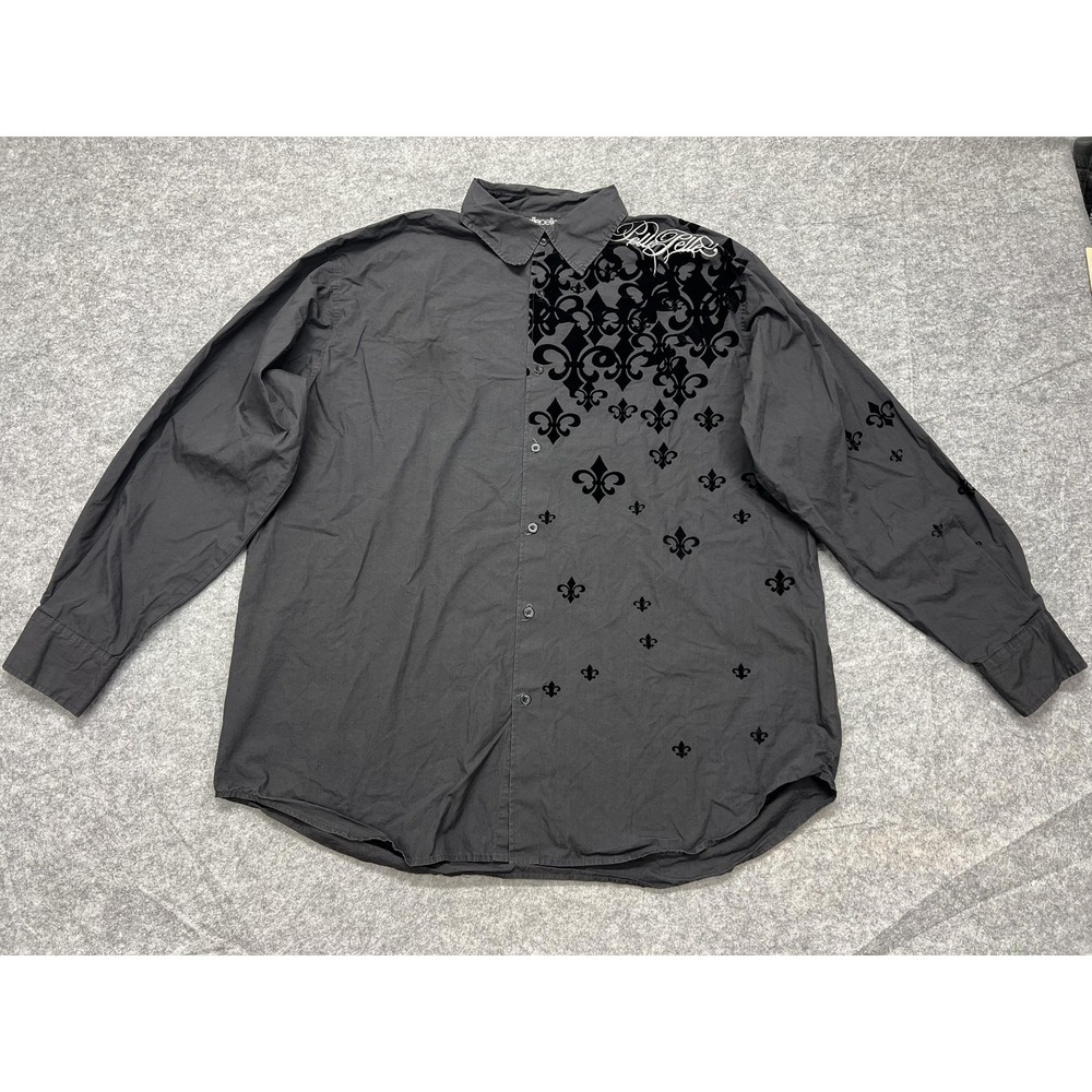 Pelle Pelle Shirt Mens 3XL Black Button Down Long Sleeve Flocked Fleur De Lis